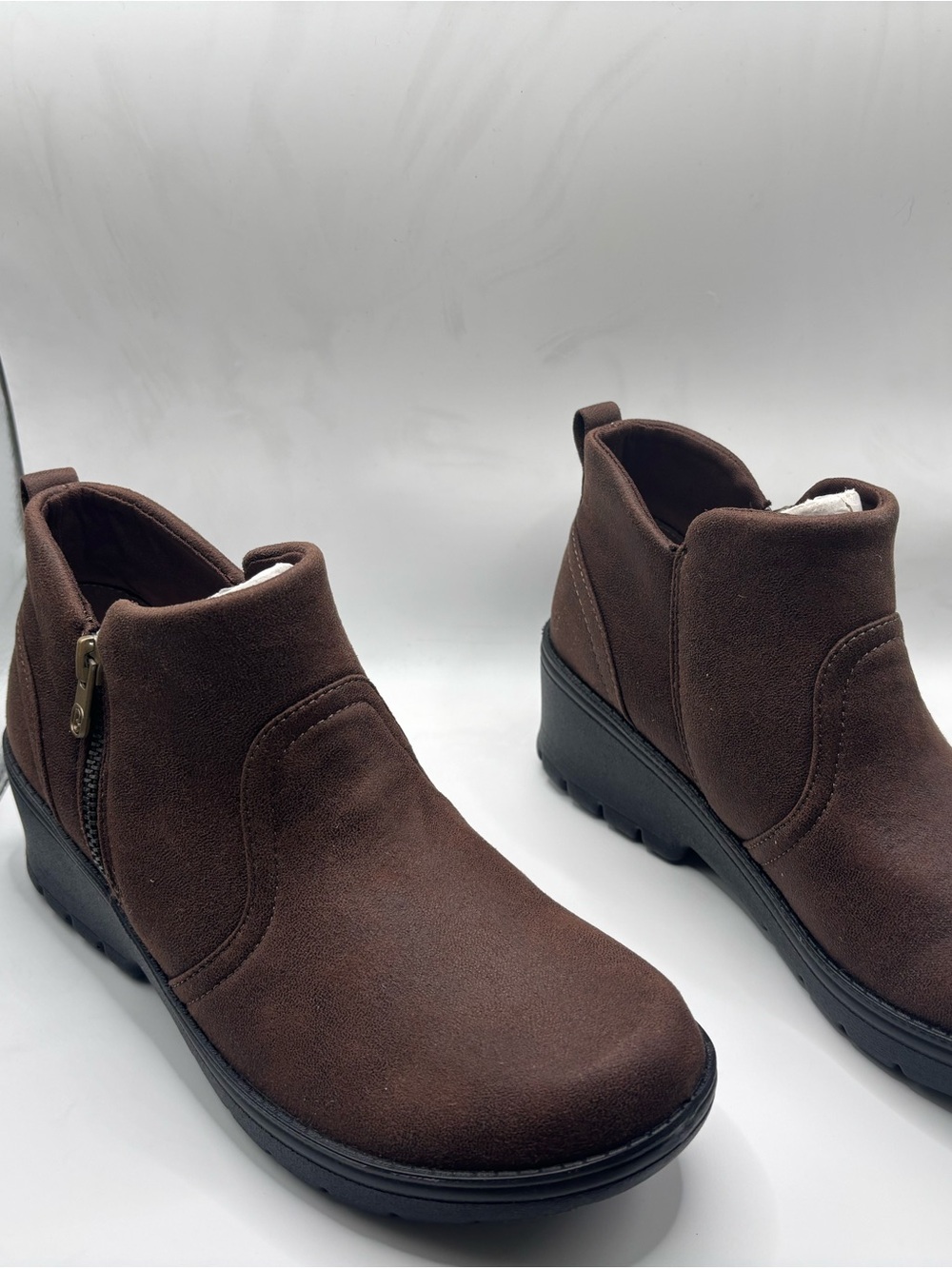 Bzees Women's Dark Brown Suede Slip-On Ankle Booties